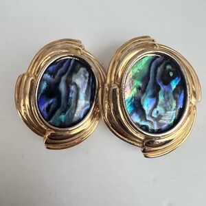 Vintage Earrings  New Zealand Paua Shell Abalone Fold Plated Clip on